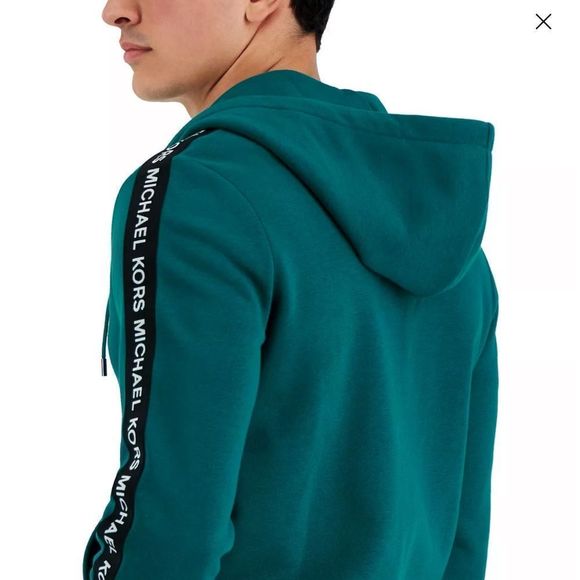 MICHAEL KORS Men's Logo Tape FLEECE Black Hoodie M - Picture 4 of 6